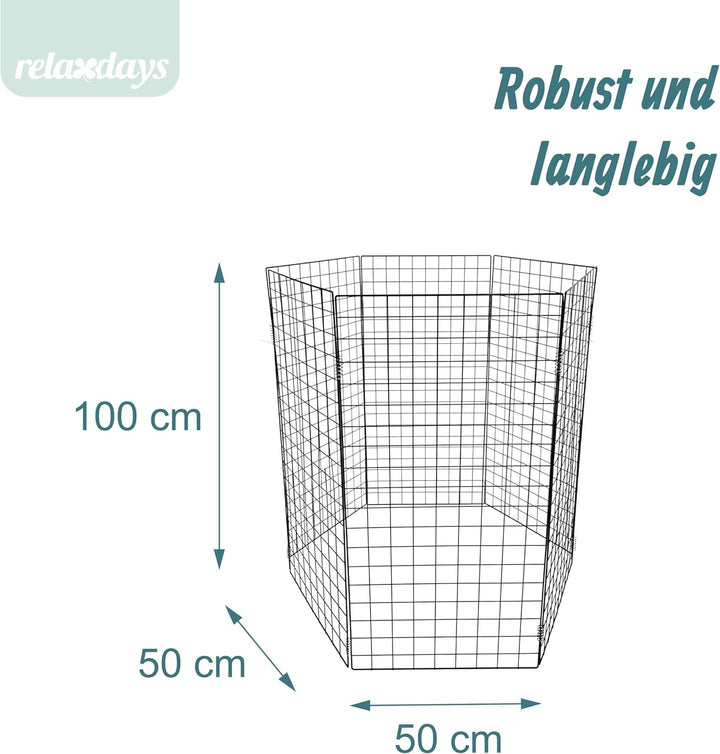 Relaxdays Komposter Metall, Biokomposter für den Garten, je Wand HxB: 100 x 50 cm, sechseckiger Drah