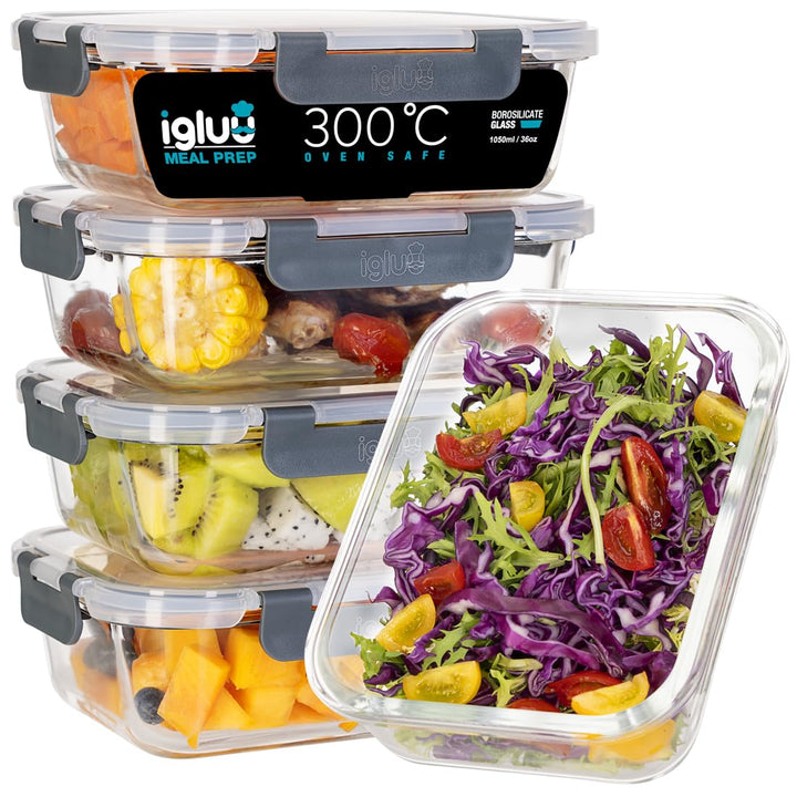 Igluu Meal Prep Glas-Frischhaltedosen mit BPA-freiem Deckel (5er-Pack) – mikrowellen-, ofen-, gefrie