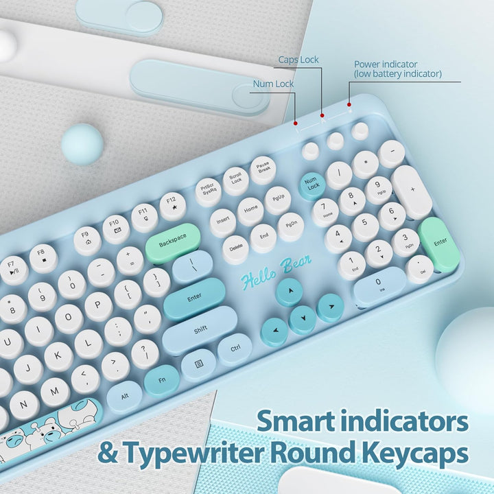SOLIDEE kabellose Tastatur- und Maus-Kombination,Retro-Schreibmaschinen-Tastatur,2.4GHz runde Tasten