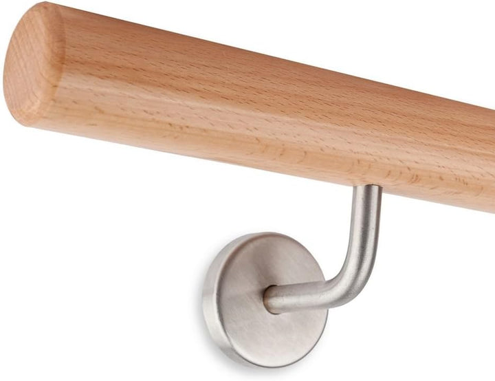 Handlauf Set Holz Buche 45mm rund inkl. 3 Edelstahlhalter zum Einschrauben (250 cm) 250 cm + 3 Halte