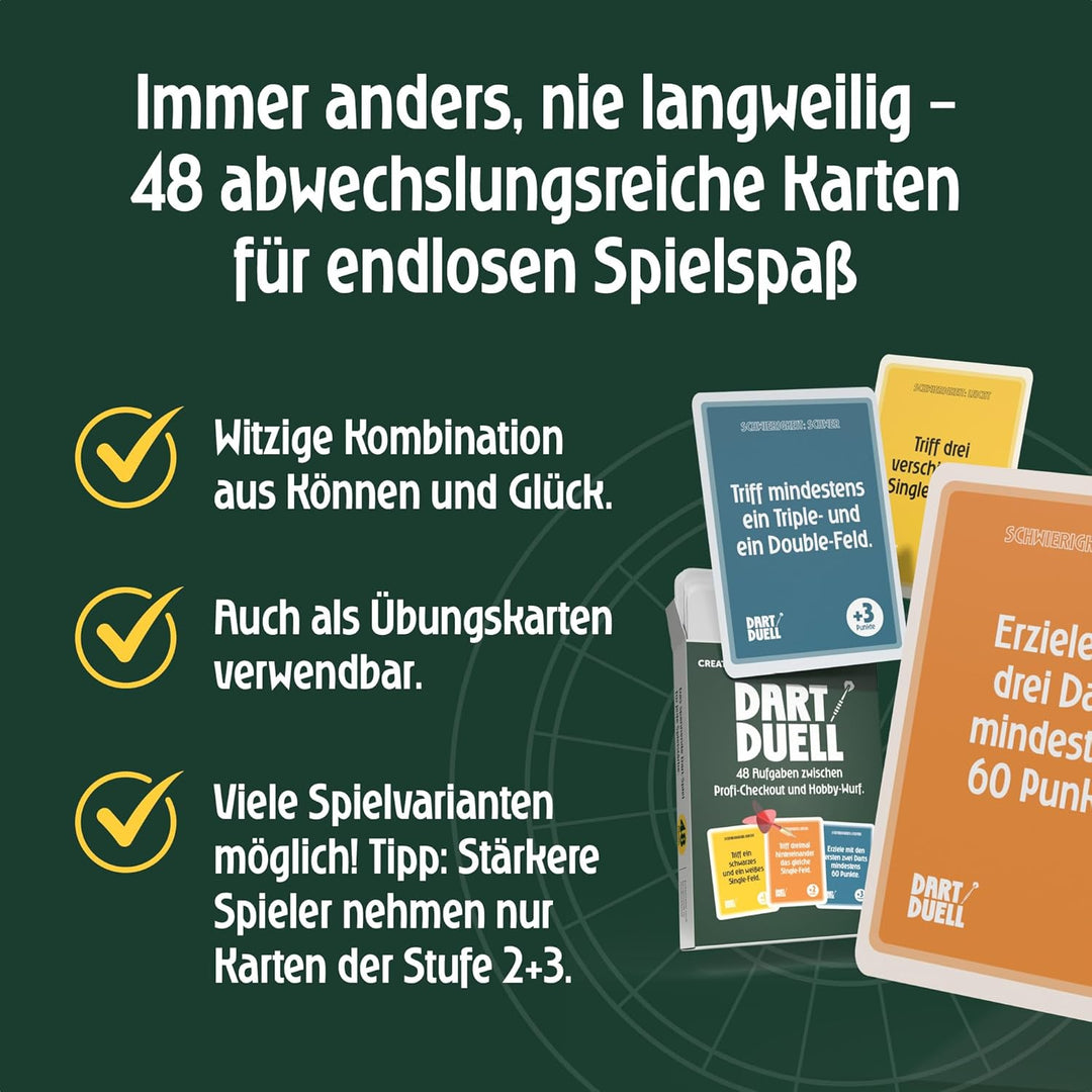 Creatastic - Dart Duell Kartenspiel, Dart Zubehör Kartenspiele Geschenk, 48 Aufgaben in 3 Schwierigk