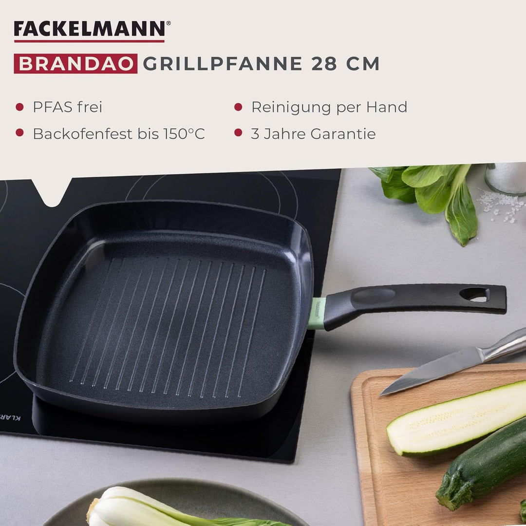 Fackelmann Grillpfanne Brandao - Ø 26 cm aus recyceltem Aluminium, PFAS-freie Keramikbeschichtung, e