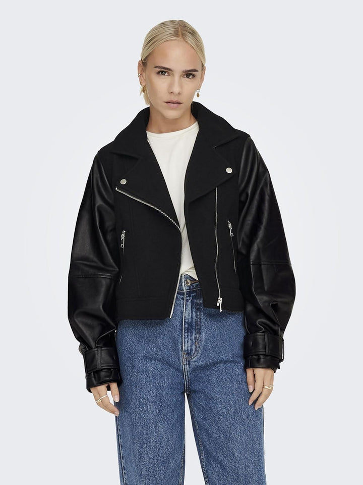 ONLY Damen Onlemma Nu Mix Biker OTW Denim Jacket XS Schwarz, XS Schwarz