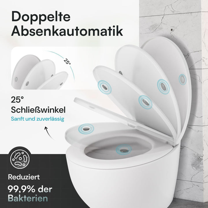 Toilettendeckel mit Absenkautomatik – geprüft von der DEKRA – kratzfest, Soft-Touch, 200kg belastbar