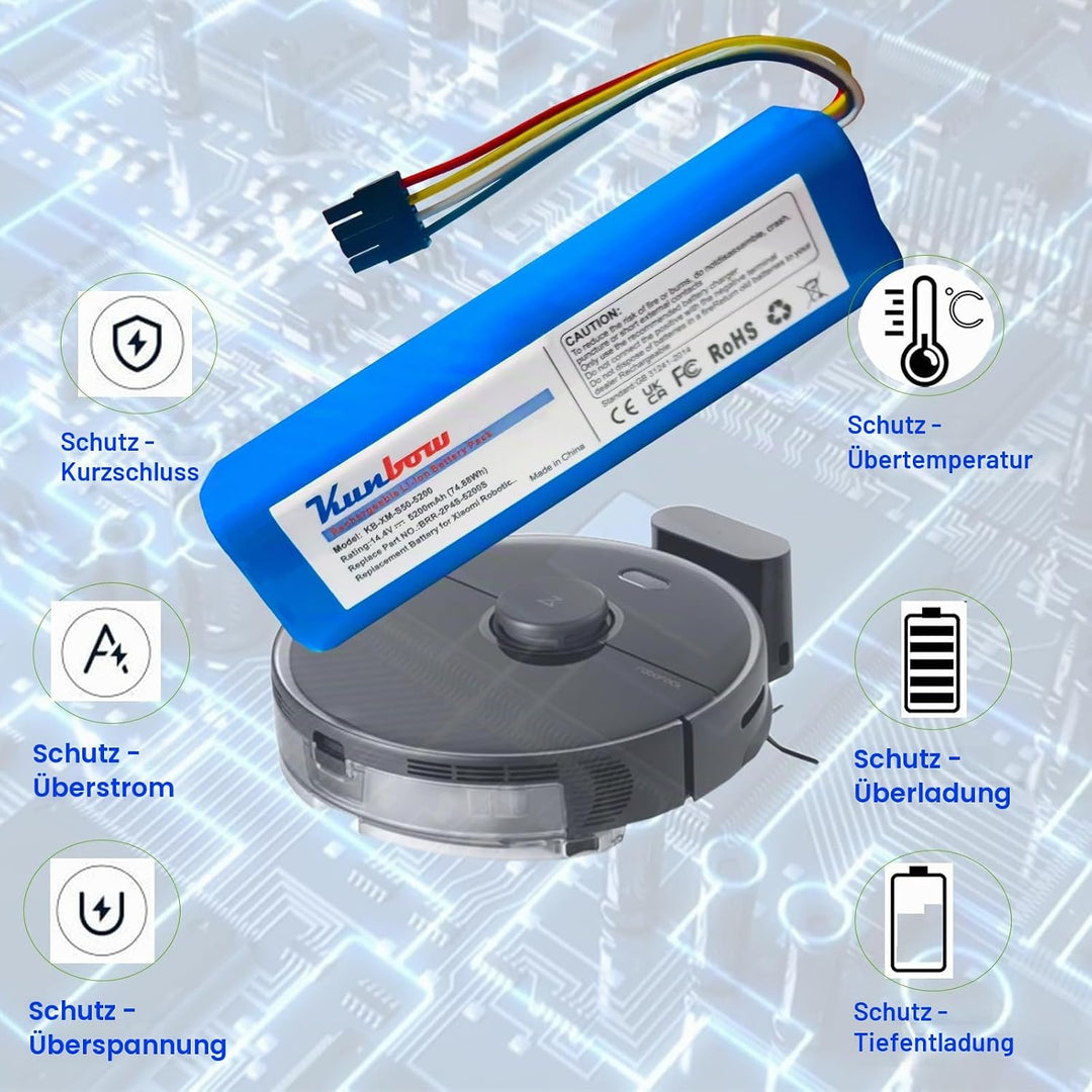 Kunbow 5200mAh Li-ion akku,Ersatzakku für Xiaomi Roborock S5,S6,S7, S50,S51,S60,S55,S65,S70,S75 Robo