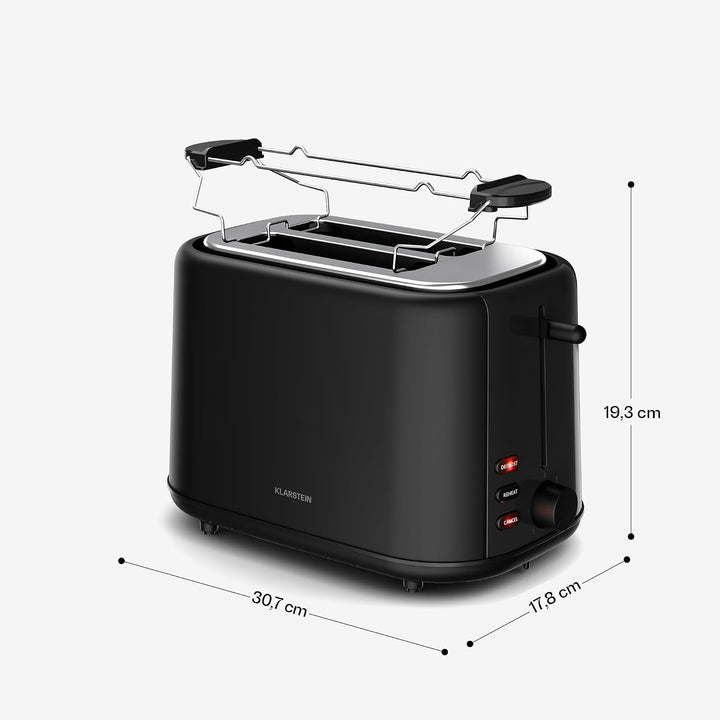 Klarstein Velaire Toaster – Toaster für 2 Scheiben 800 W, 7 Bräunungsstufen, Auftauen &amp; Aufwärmen, B
