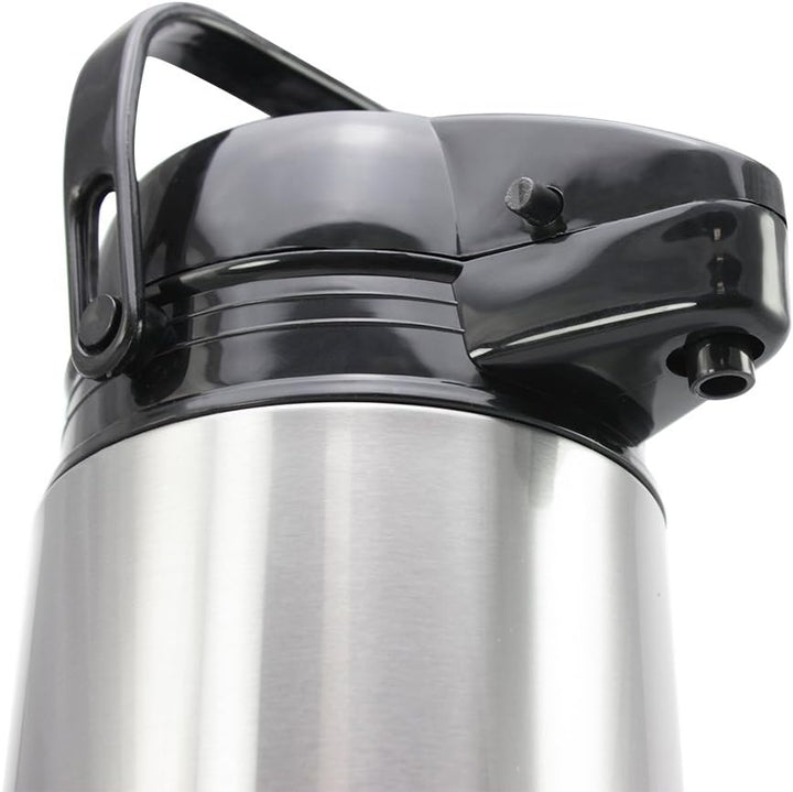 com-four® 1,9L Isolier-Pumpkanne - 1,9 Liter Airpot aus Edelstahl mit Glaseinsatz - Thermoskanne mit