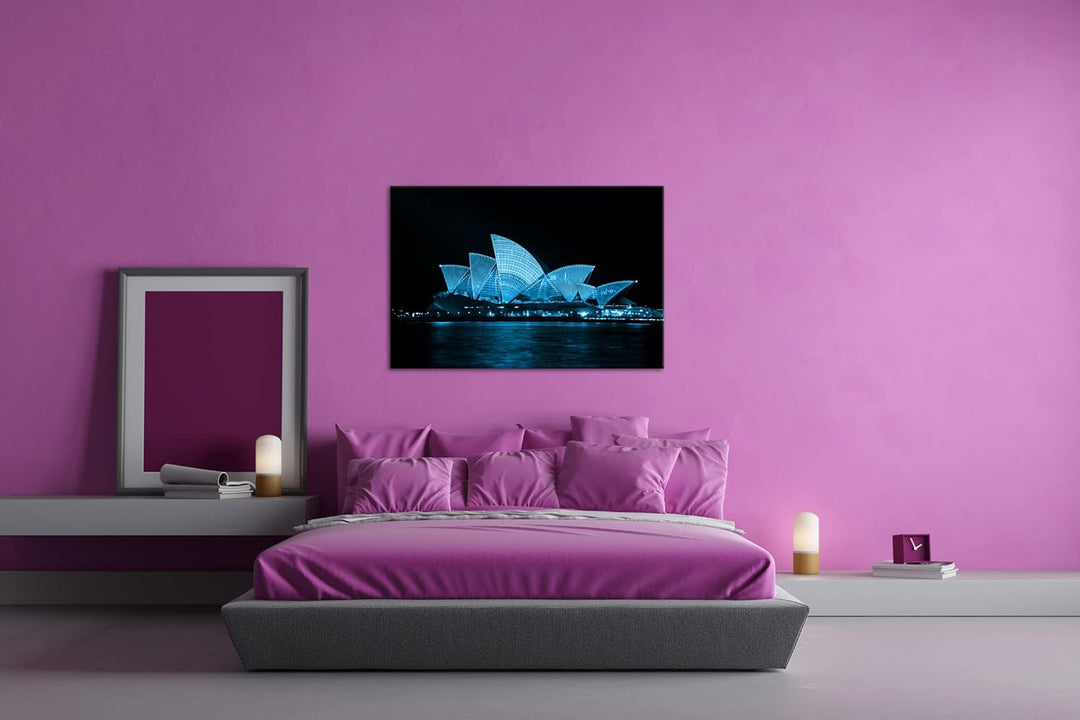 deyoli Dark Opera House in Sydney Format 80x60 Effekt: Monocrome Blau als Leinwandbild, Motiv fertig