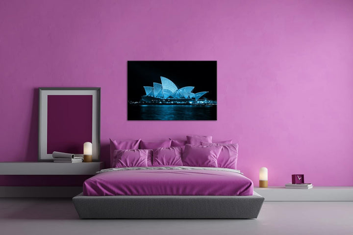 deyoli Dark Opera House in Sydney Format 80x60 Effekt: Monocrome Blau als Leinwandbild, Motiv fertig