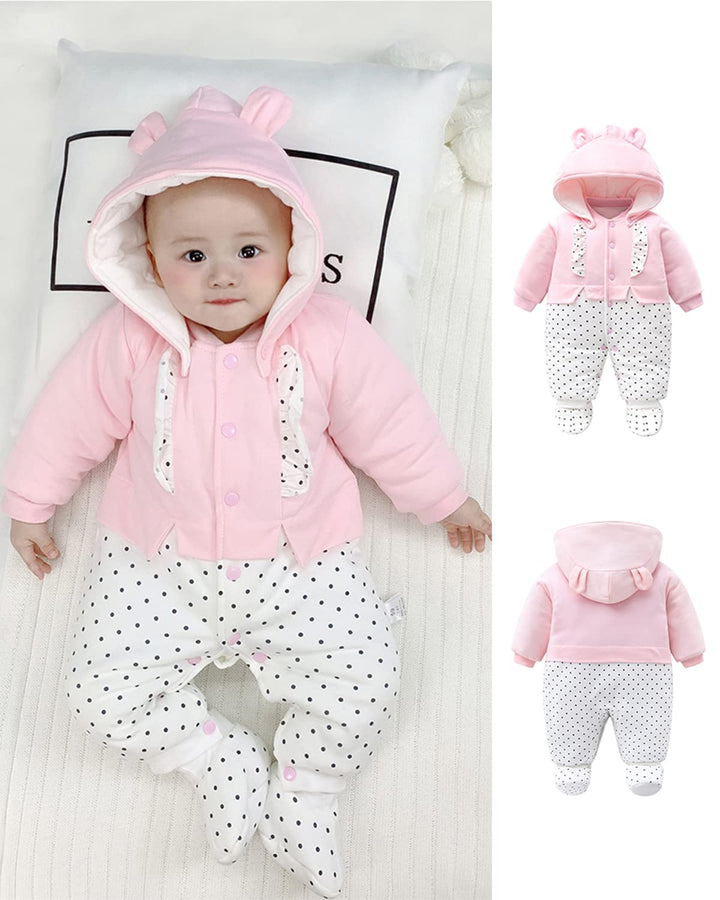 Baby Mädchen Strampler Winter Schneeanzug mit Kapuze Overall Baumwolle Abnehmbarer Hut Outfits Langa