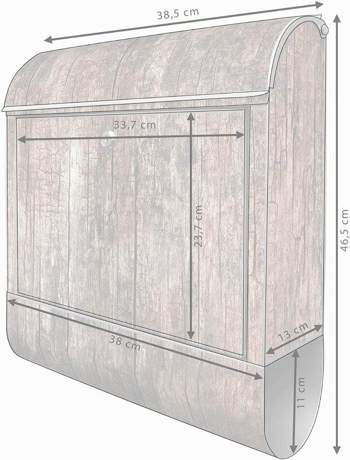 banjado® Design Briefkasten mit Motiv Altes Holz 39x47x14cm &amp; 2 Schlüssel - Briefkasten Stahl Silber
