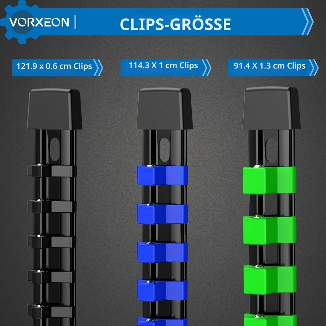 9PC Stecknuss-Organizer Schienen Set Schwarz Blau Grün, robuste ABS Aufbewahrung für Werkstatt, komp