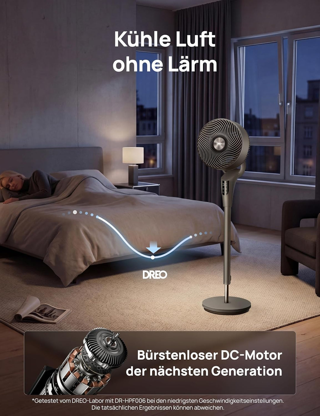 Dreo Leiser Standventilator, 1444m³/h Luftvolumen oszillierende Ventilator, 3 Stufen 6H Timer Turmve
