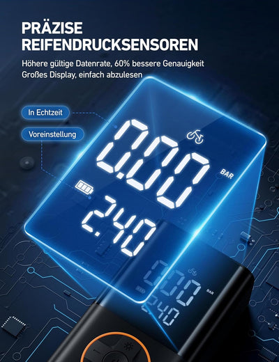 AstroAI Kabelloser Elektrische Luftpumpe, Tragbare Akku Fahrradpumpe mit alle ventile, LED-Licht, Wi