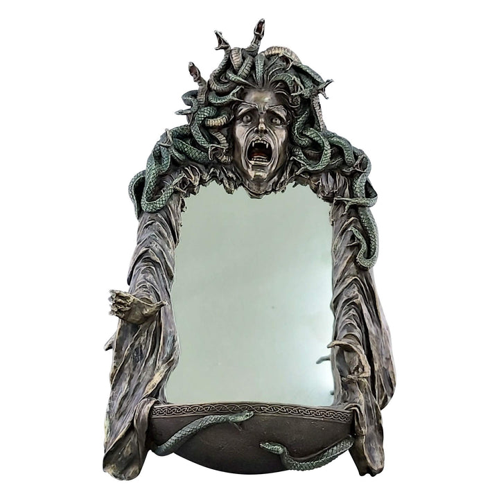 Medusa Head of Snakes Gothic Wandspiegel Dekor Statue Skulptur Bronze Finish