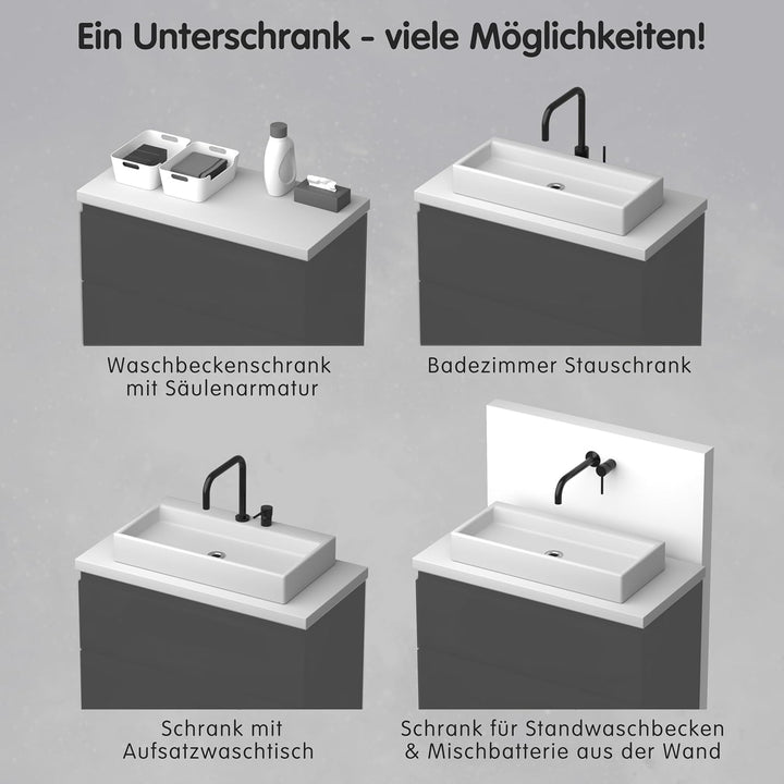 paplinskimoebel Waschbeckenunterschrank für Aufsatzwaschbecken Unterschrank 50 cm 60 cm 80 cm Breit