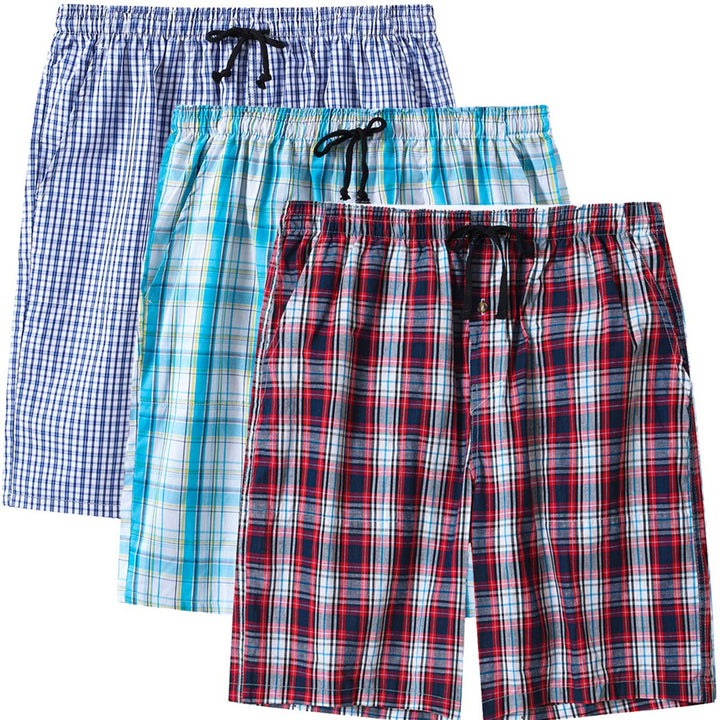 MoFiz Herren Kurze Pyjamahose Baumwolle Schlafshorts Karierte Schlafanzughose Freizeithose Karo Loun