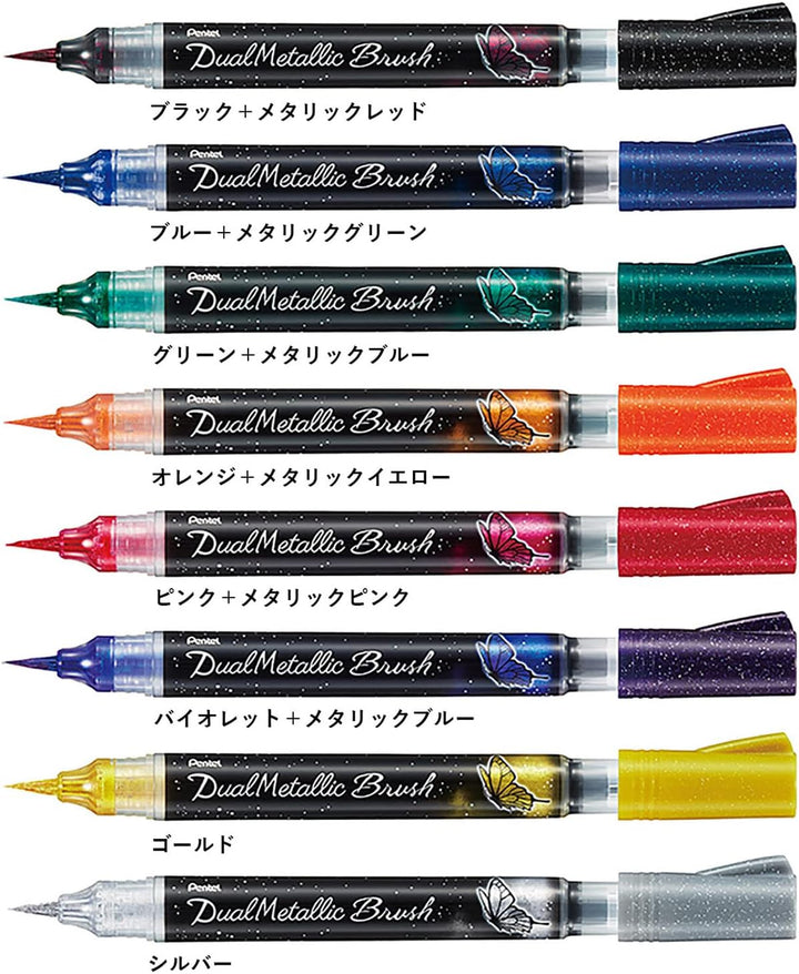 Pentel GFH-D8ST Dual Metallic Brush - Pinselstift gefüllt mit, je nach Papierfarbe, changierender Gl