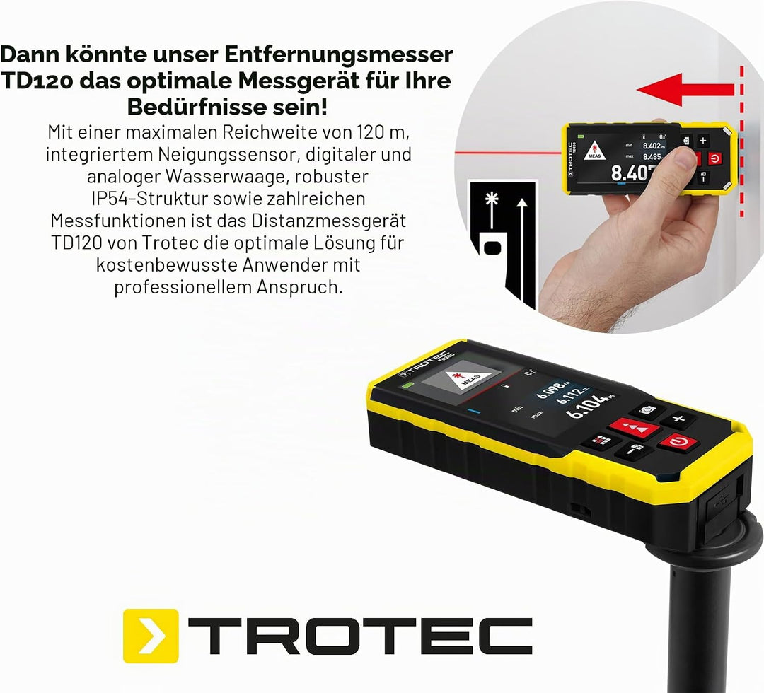 TROTEC Laser-Entfernungsmesser TD200 | Messgerät für professionelle Messanwendungen bis 200 m Reichw