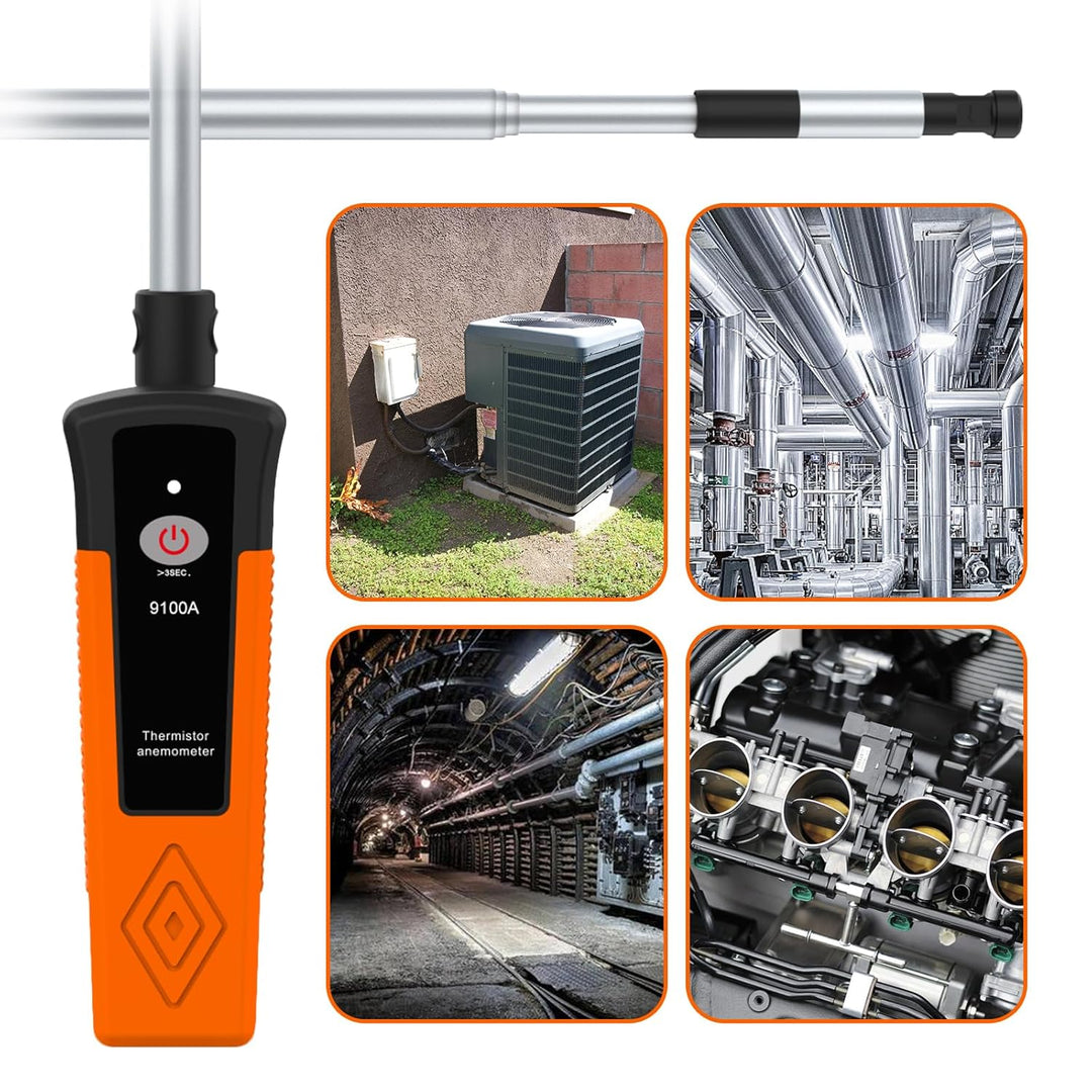 Heissdraht-Anemometer, Thermischer Anemometer mit 40 m/s und Bluetooth, Ausziehbare Stange 320–650 m