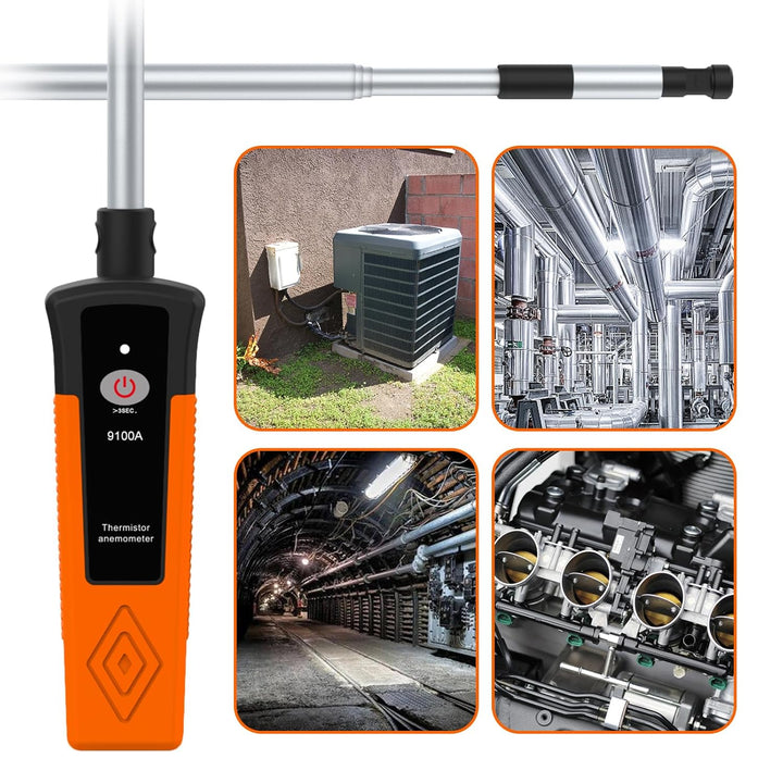 Heissdraht-Anemometer, Thermischer Anemometer mit 40 m/s und Bluetooth, Ausziehbare Stange 320–650 m