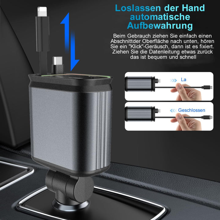 Aimtel Verbessertes Starlight Einziehbares Auto 69W Ladegerät Zigarettenanzünder USB Adapter KFZ USB