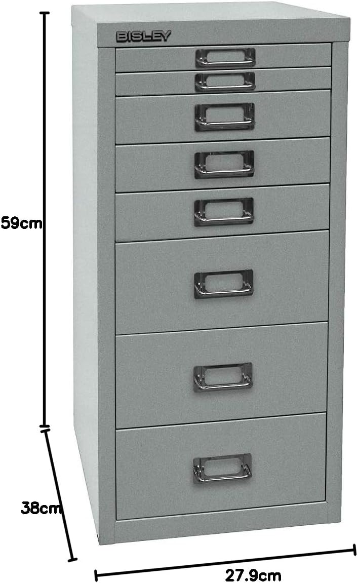 BISLEY MultiDrawer, 29er Serie, DIN A4, 8 Schubladen, Metall, 601 Pink, 38 x 27.9 x 59 cm, 601 Pink
