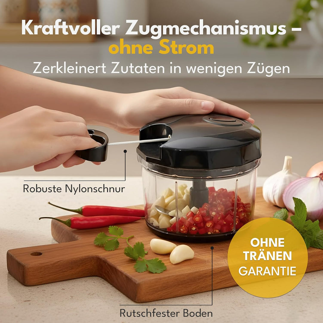 LEBENLANG Gemüse & Zwiebelschneider - 1L Obst Zerkleinerer manuell & BPA-Frei | Schwarz für Zwiebeln