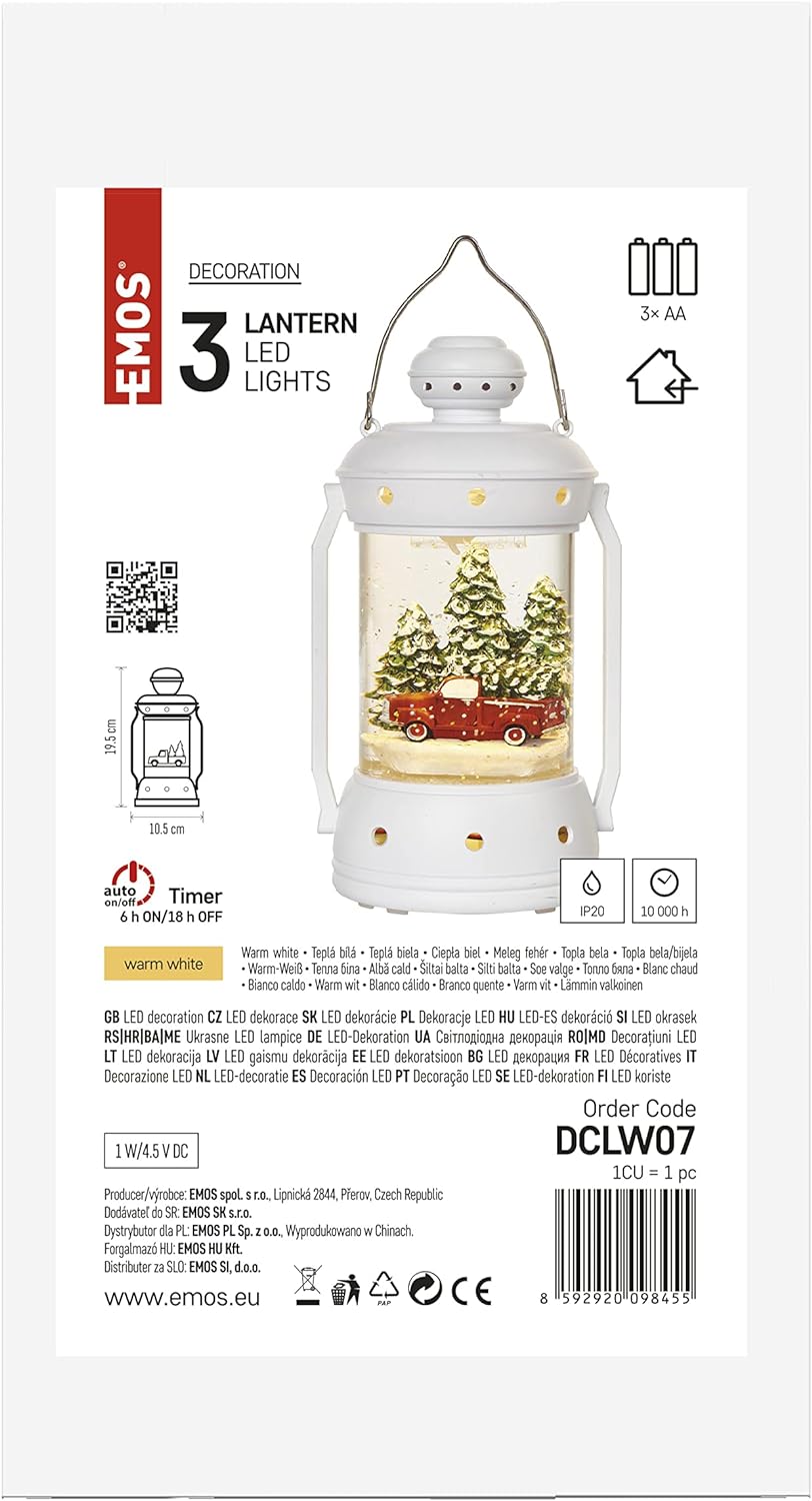 EMOS Dekorative LED-Weihnachtslaterne mit rotem Auto, warmweiss, für den Innenbereich IP20, batterie