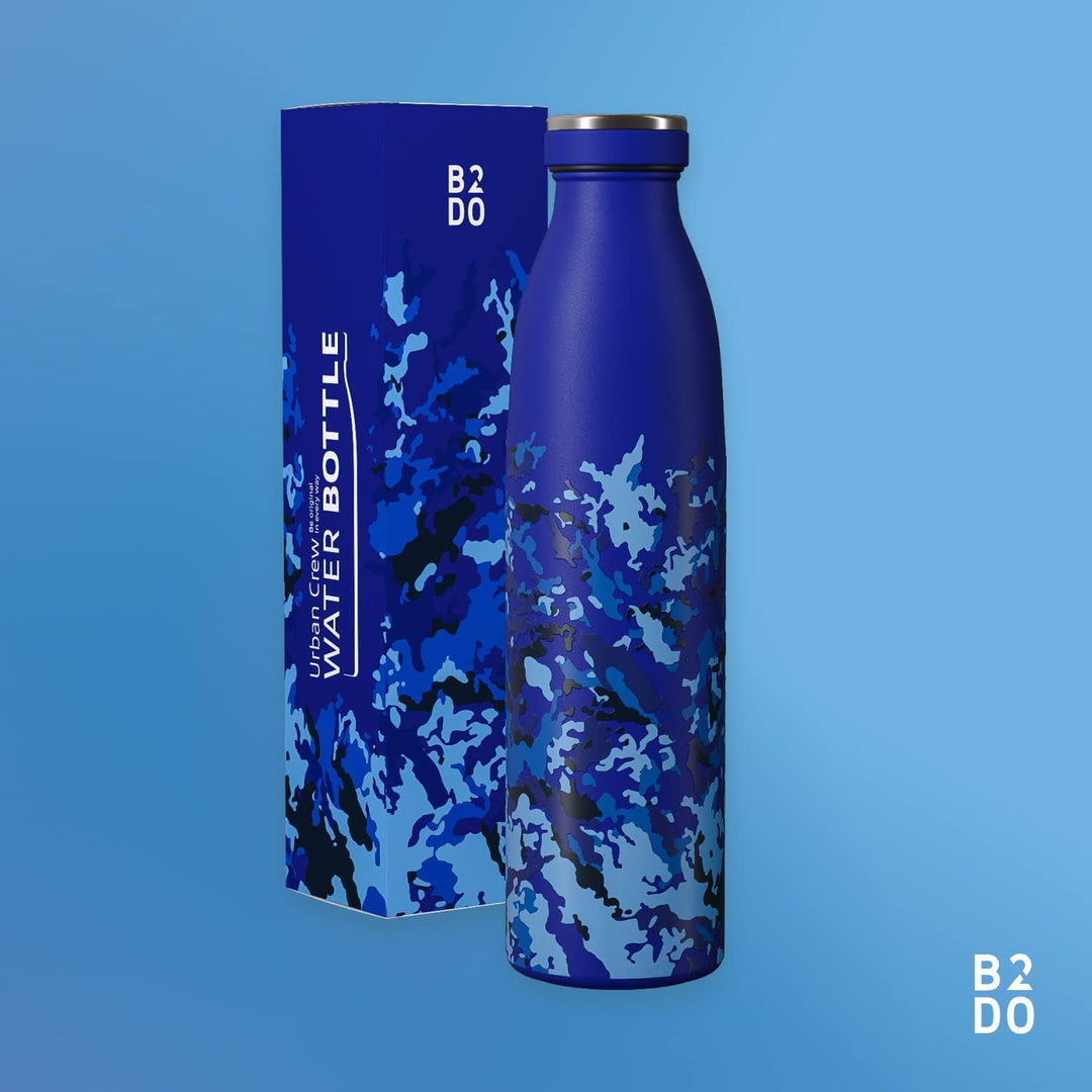B2DO Trinkflasche Edelstahl 750ml Marineblau | Wiederverwendbare Vakuum Metall Thermoskanne Wasserfl