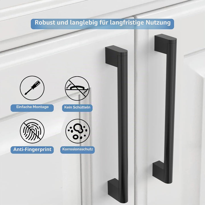Amerdeco 10 Stück Möbelgriffe Edelstahl Schwarz 256mm Lochabstand Schrankgriffe für Küche, Schublade