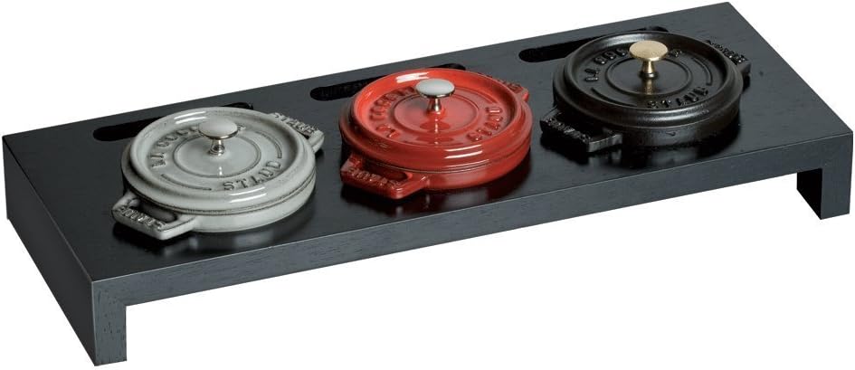 Staub 40509-374-0 Servierbrett, für 3 Mini Cocottes, Schwarzes Holz, 42 x 16 x 5 cm 42 x 16 x 5 cm S