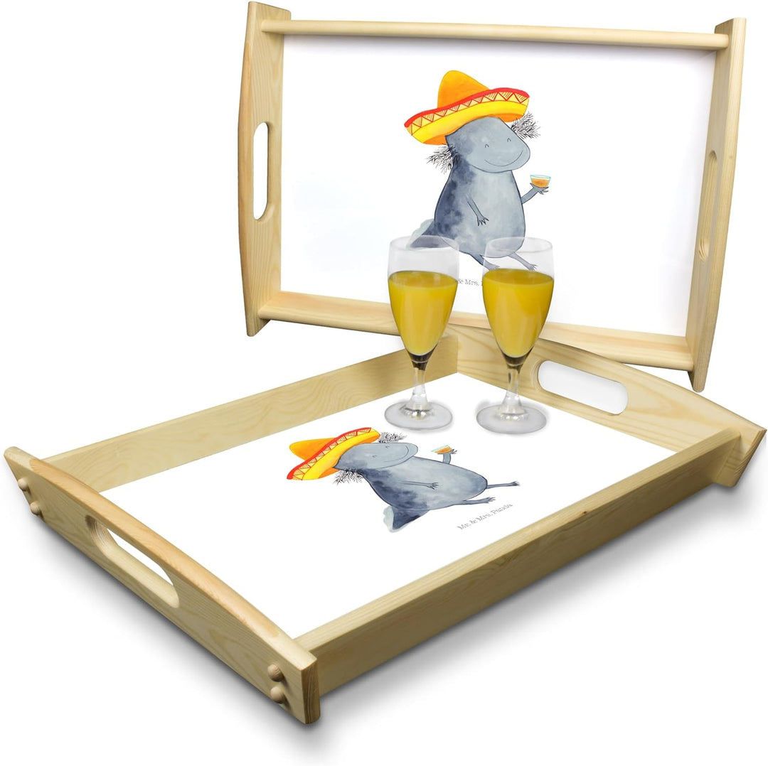 Mr. & Mrs. Panda Serviertablett Axolotl Tequila - Geschenk, Molch, Schwanzlurch, Motivation, Holztab
