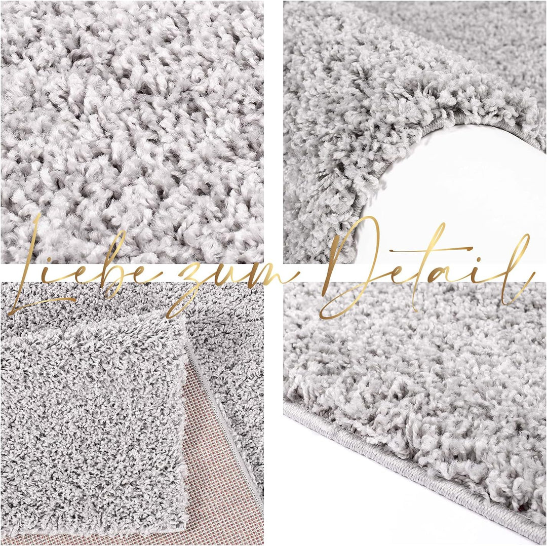 payé Teppich Wohnzimmer Hochflor - Grau -150x150cm - Weich Langflor Shaggy Schlafzimmer Bettvorleger