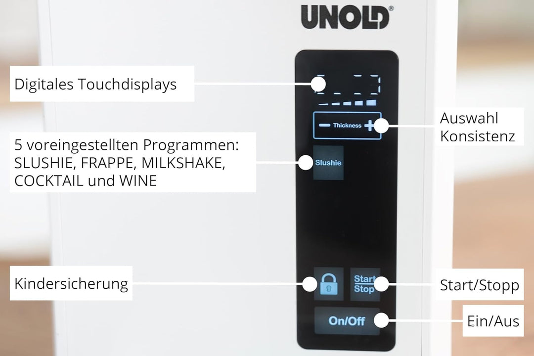 Unold 48940 Slush-Eismaschine Susi mit Kompressor ca. 2 L 5 Programme für Slushies, Frozen Cocktails