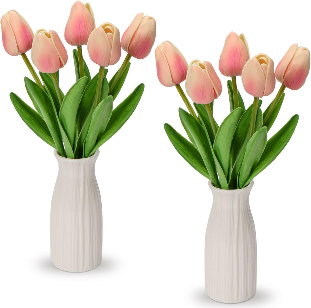 Kunstblumen Künstliche Tulpen Blumen Wie Echt Real Touch Tulpen, Höhe 30 cm, mit Vase aus Keramik, D