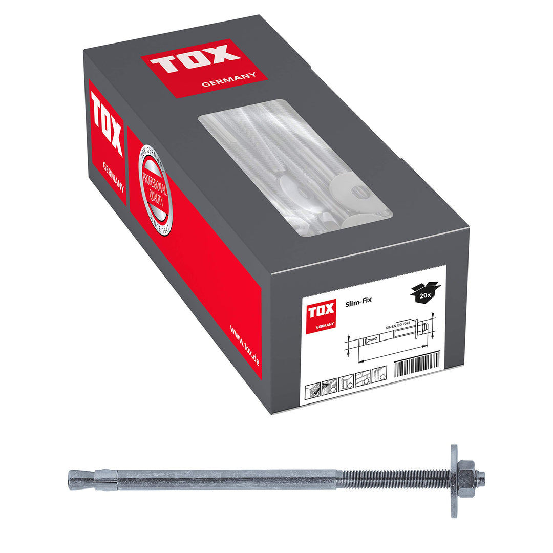 TOX Bolzenanker Slim Fix M12x280/186+201, zwei Verankerungstiefen für Befestigung unterschiedlicher