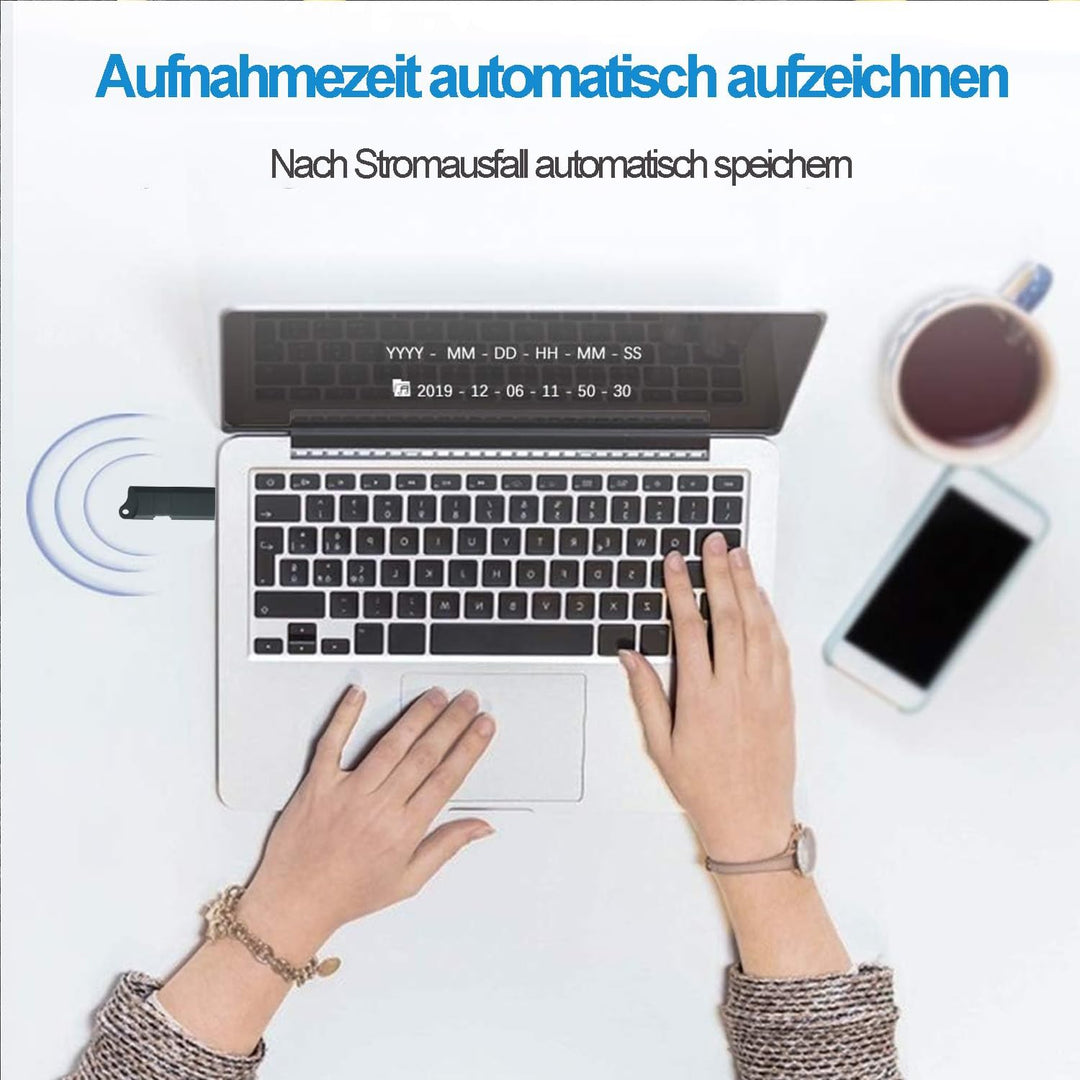 USB Digitaler Voice Recorder 64GB Mini Aufnahmegerä Geräuschaktivierte Aufnahmegerät Diktiergeräte m