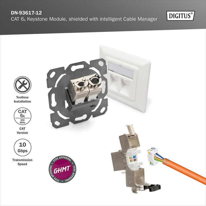 DIGITUS Keystone-Modul Cat-6A Geschirmt - 12 Stück - RJ45-Buchse - 500 MHz 10GBase-T - AWG 26-22 - D