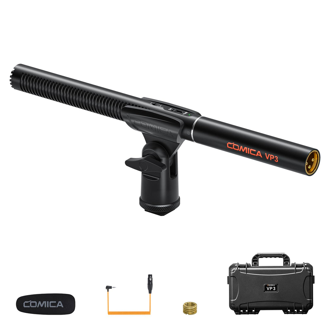 COMICA VP3 XLR-Mikrofon Supernieren-Kondensator-Richtmikrofon, Shotgun Mikrofon für Kamera, Camcorde