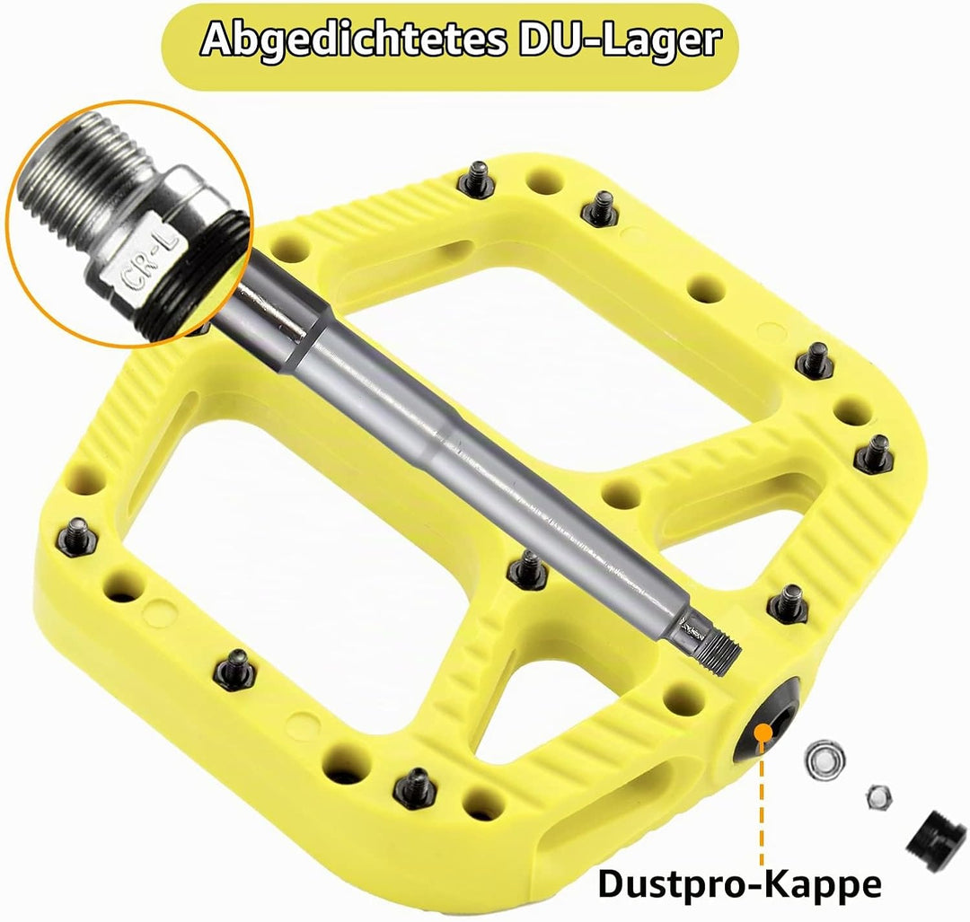 ROCKBROS Fahrradpedale Nylon Composite Flatpedale 9/16 MTB Pedale 3 Bearing rutschfest Wasserdicht A