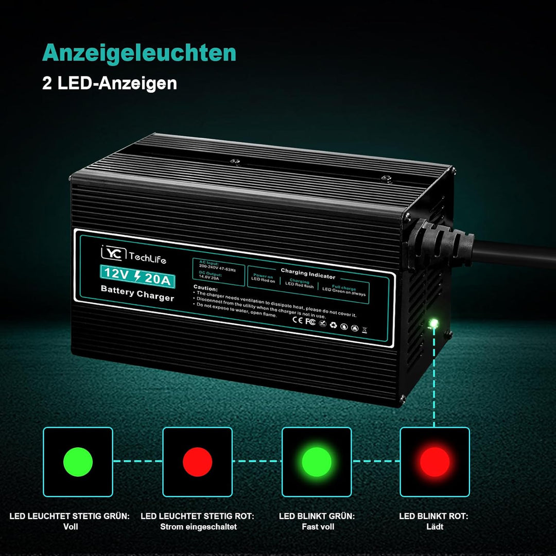 LiFePO4 Ladegerät 12V 20A, Batterie Ladegerät Kompatibel mit Anderson Anschluss Entwickelt für das L