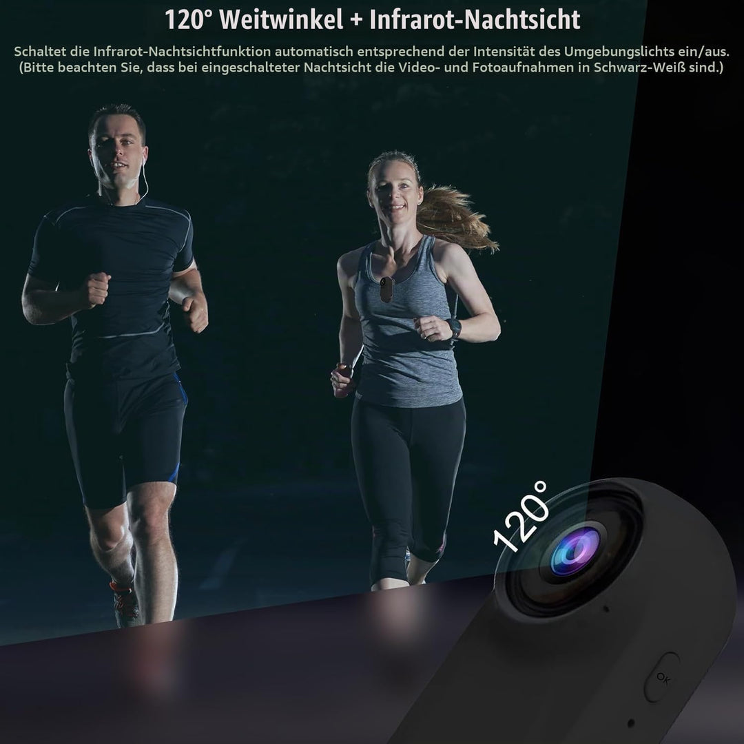 OBEST Mini Action Cam Nachtsicht 360 Action Kamera Bodycam mit 0,85 Display, 1080P Vlog POV Camera M