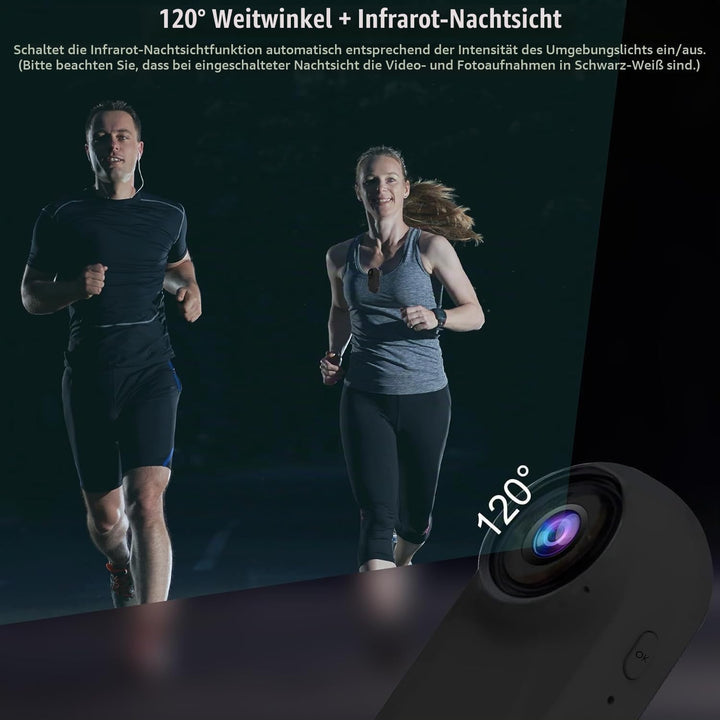 OBEST Mini Action Cam Nachtsicht 360 Action Kamera Bodycam mit 0,85 Display, 1080P Vlog POV Camera M