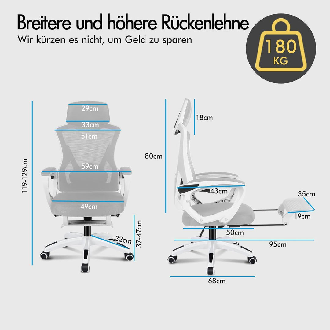 ALFORDSON Mesh Bürostuhl Chefsessel Schreibtischstuhl Ergonomischer,Hochlehner Grossflächiger Lenden