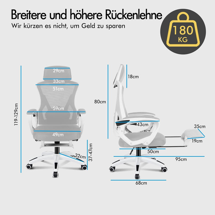 ALFORDSON Mesh Bürostuhl Chefsessel Schreibtischstuhl Ergonomischer,Hochlehner Grossflächiger Lenden