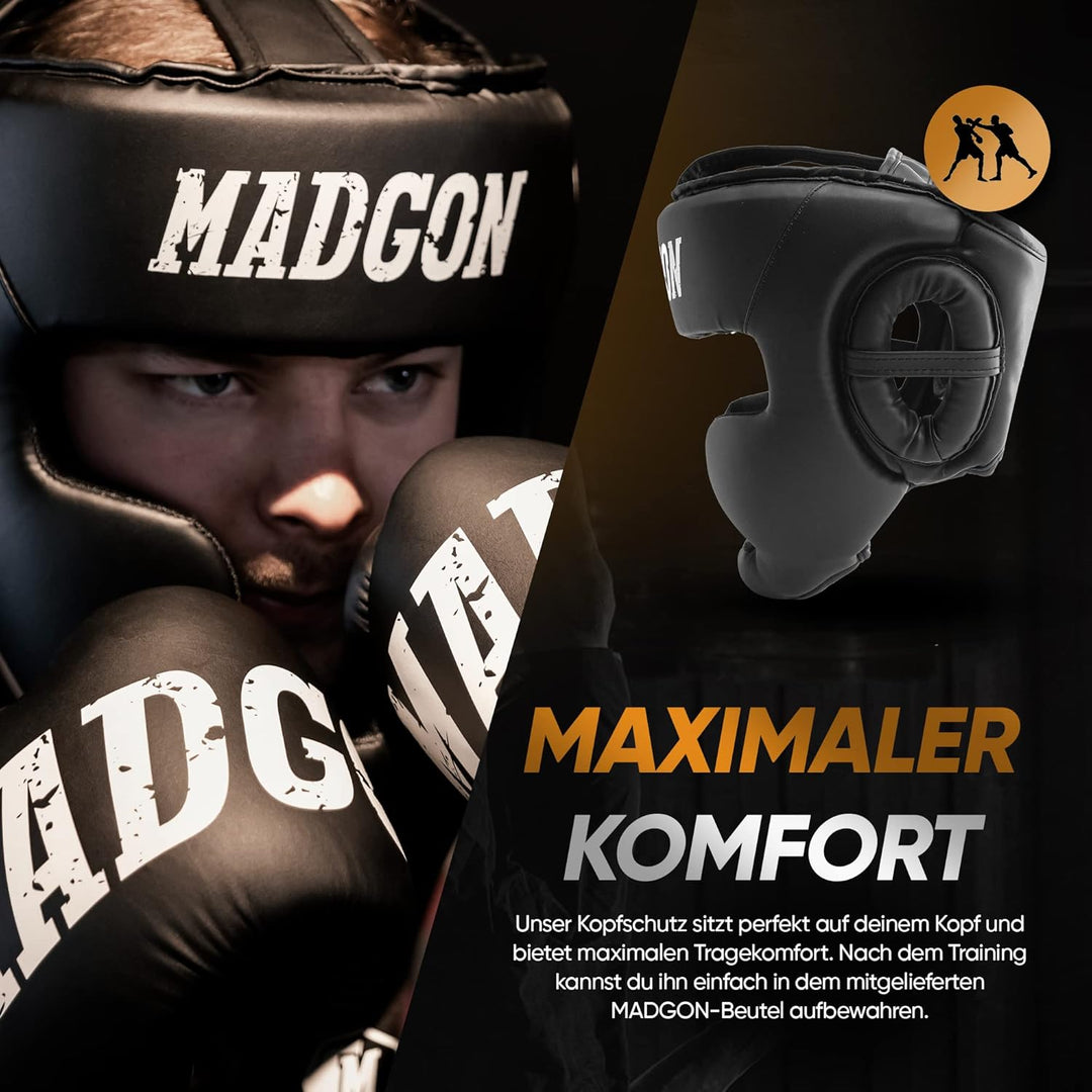 MADGON Premium Kopfschutz, Boxhelm mit Perfekter Sicht und maximalem Schutz, Gesichtsschutz für Kamp
