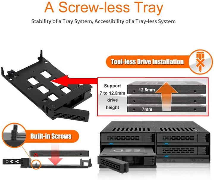 ICY DOCK ExpressCage MB324SP-B - Wechselrahmen für 4X 2,5 Zoll (6,4cm) SATA/SAS SSD/HDD in 1x 5,25 Z