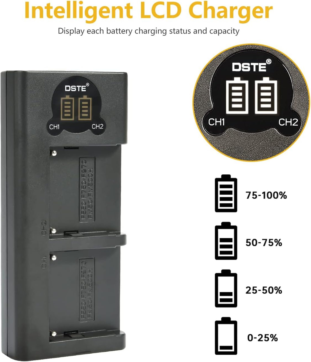 DSTE (2-Pack) NP-FM500H Ersatz Batterie + Duales USB-Ladegerät mit LCD-Display Kompatibel mit Sony a