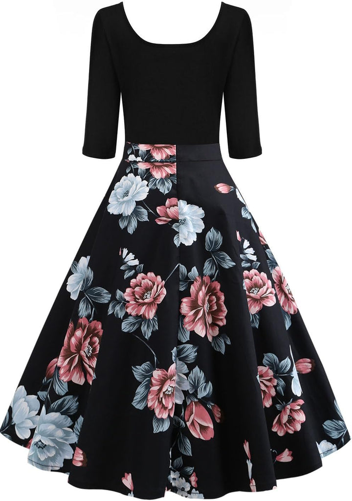 AXOE Damen A-Linie Kleid 60er Jahre Rockabilly 3/4 Ärmel F06b M, F06b M
